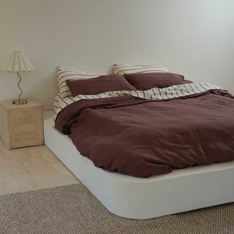 Home Lab 100% French Flax Linen Sheet Set Cocoa Stripe image number 3